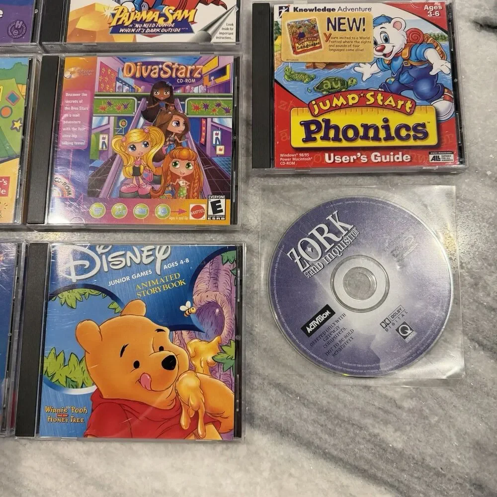 Lot Of 11 Kids PC Games Vintage Windows 95/98 Zork, Disney, Pajama Sam & Others